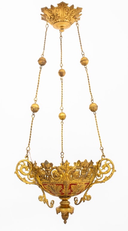 Gothic Revival Gilt Metal Hanging Pendant, 19th C. (1 of 8)