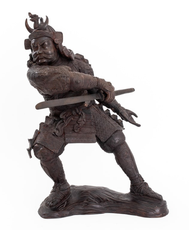 Japanese Samurai with Swords Bronze Sculpture (1 of 6)