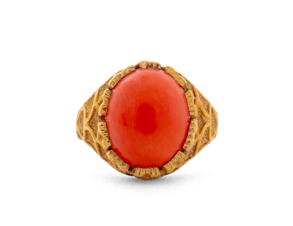 18K Yellow Gold Red Coral Ring (1 of 7)
