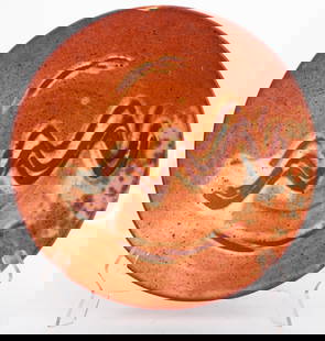 Warren MacKenzie Shino Glazed Stoneware Charger: Warren MacKenzie (American, 1924-2018) Shino Glazed Stoneware Charger, with abstract design and impressed mark to underside. 2.75" H x 12.5" Diameter. Provenance: From 333 East 75th Street Estate. Key