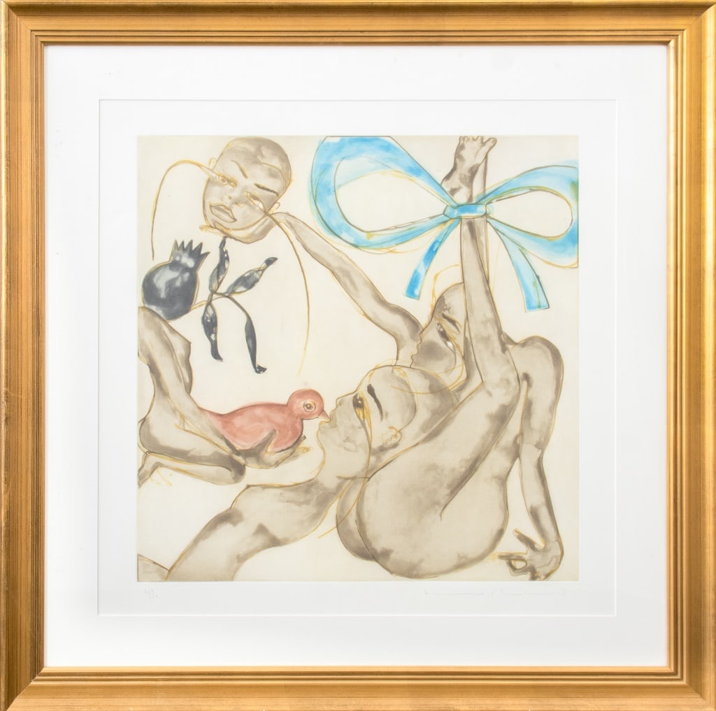 Francesco Clemente "Yellow, Red, or Blue" Aquatint: Francesco Clemente (Italian, b. 1952), "Yellow, Red, or Blue", Aquatint in Colors on Fabriano Paper, 1999, published by Solomon R. Guggenheim Museum, signed in pencil lower right, numbered edition "21