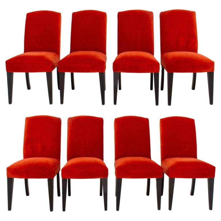 Contemporary Red Velvet Covered Dining Chairs, 8 (1 of 6)