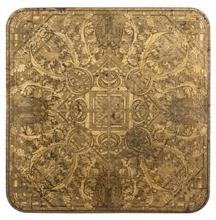 Louis Sullivan Prairie School Design Stove Board: Louis Sullivan (American, 1856-1924) Prairie School Design Tin and Wood Stove Board, circa 1922, with geometric design pattern to top, marked "American Stove Board Company / Chicago / New York" to ver