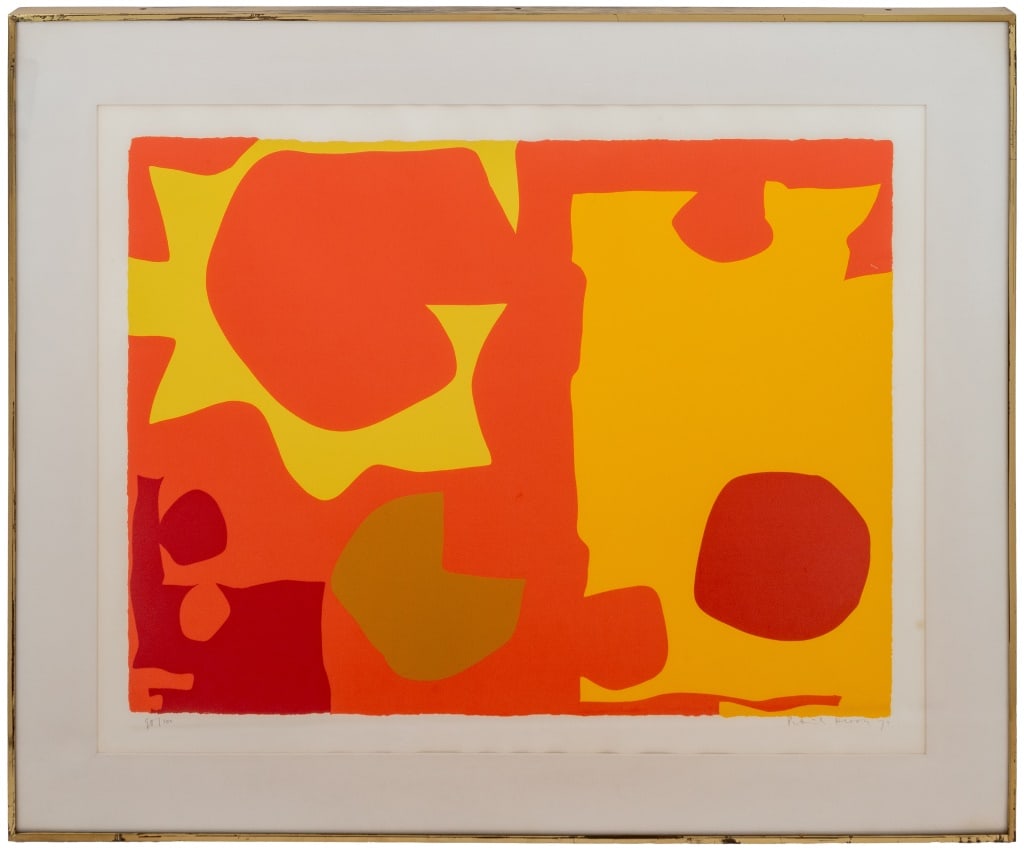 Patrick Heron "Six in Light Orange..." Screenprint: Patrick Heron CBE (British, 1920-1999), "Six in Light Orange with Red and Yellow", Screenprint in Colors, 1970, signed and dated in pencil lower right, numbered edition "98/100" lower left, gold-tone