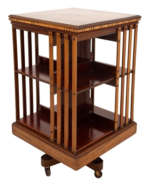 Edwardian Marquetry Mahogany Revolving Bookcase (1 of 5)