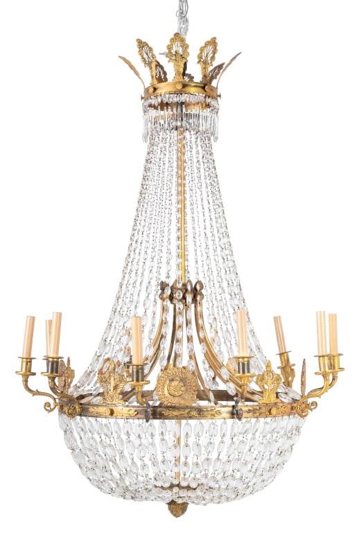 Empire Style Crystal Gilt Metal Basket Chandelier (1 of 5)