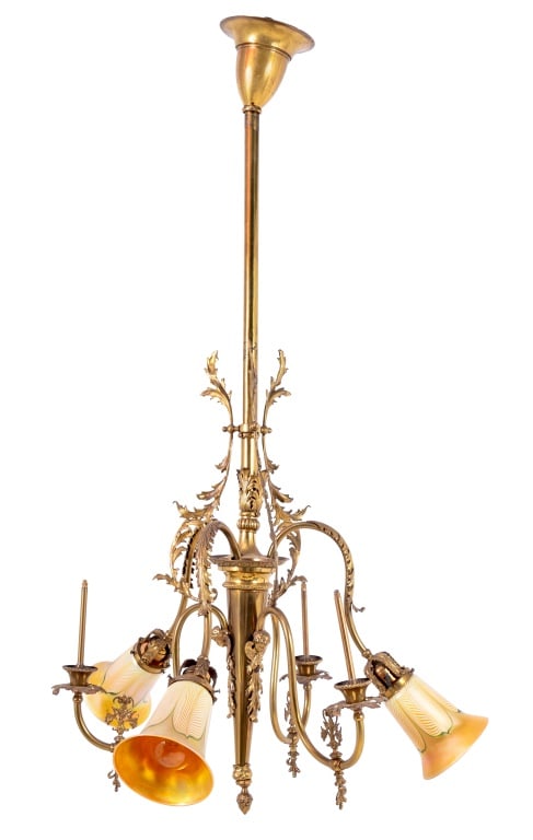 Rococo Style Gilt Brass and Art Glass Chandelier (1 of 5)