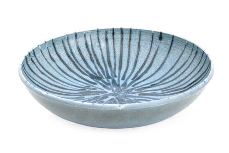Robert Sperry Blue Glazed Porcelain Bowl: Robert Sperry (American, 1927-1998) Blue Glazed Porcelain Bowl, signed to underside. 3" H x 11.25" Diameter. Provenance: From 333 East 75th Street Estate. Keywords: Studio Ceramics, Ceramicist, Art Po