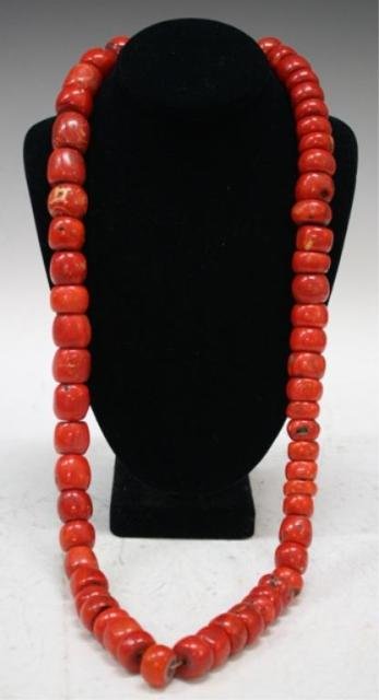 Mongolian Strand of Large Coral Beads: Strand of large coral beads, Mongolia; unmarked. Dimensions: 18"L