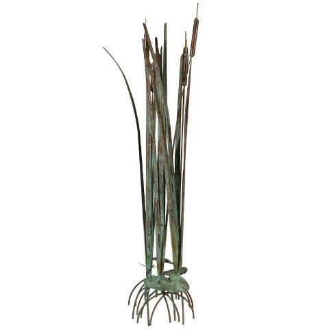 Copper Free-Standing Sculpture Style of H Bertoia: Patinated copper cat-tail sculpture is in the style of Harry Bertoia, United States, twentieth century; unmarked. Dimensions: 41"H x 13"W x 12"D