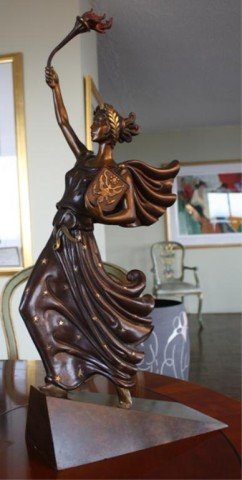 Erte " Liberty" Bronze Sculpture 1984: Bronze female figure sculpture entitled Liberty, Erte (Russian/French, 1892-1990), France, 1984; signed and marked 79/500. Dimensions: 26-1/2"H x 12"W x 5-1/2"D
