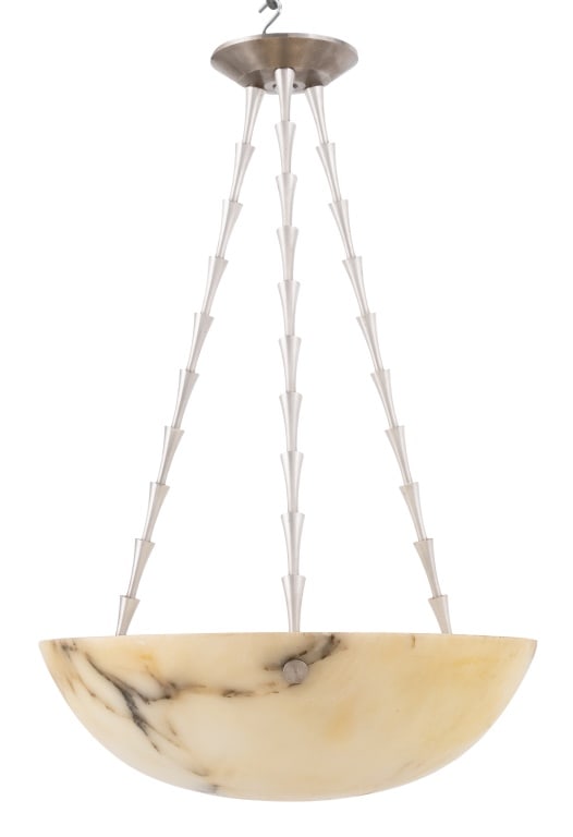 Art Deco White Alabaster Dome Pendant Lamp (1 of 8)