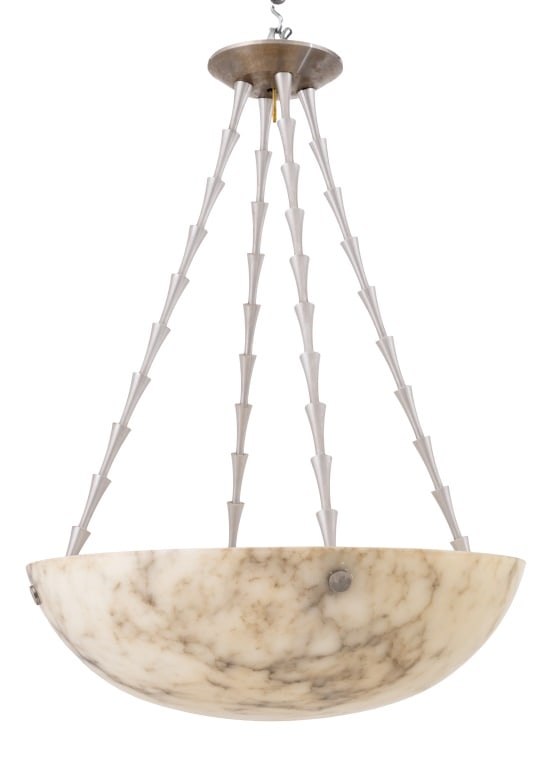 Art Deco White Alabaster Dome Pendant Lamp (1 of 10)