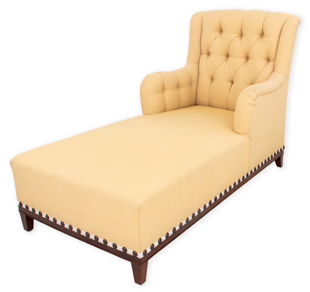 Dual-Sided Arm Linen Covered Chaise Longue (1 of 8)