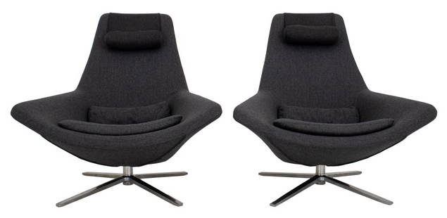 B&B Italia "Metropolitan" Armchairs, Pair: Pair of B&B Italia "Metropolitan" Armchairs, gray covered seats on swivel bases, with "B&B" labels to undersides. 37.5" H x 39.5" W x 33.25" D; seat: 19.25" H. Provenance: Property from a Madison Squa