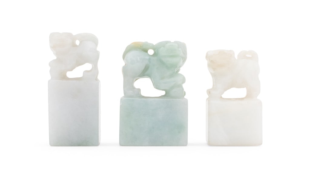 Chinese Carved Jadeite Foo Dog Seals, 3 (1 of 5)