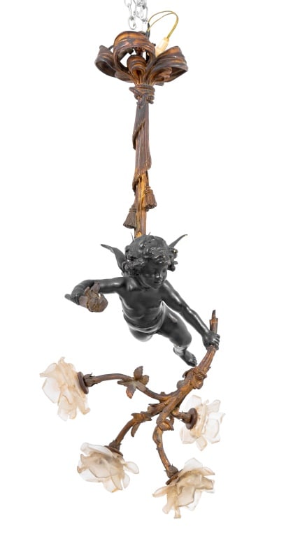 Belle Epoque Patinated Bronze Cupid Chandelier (1 of 4)