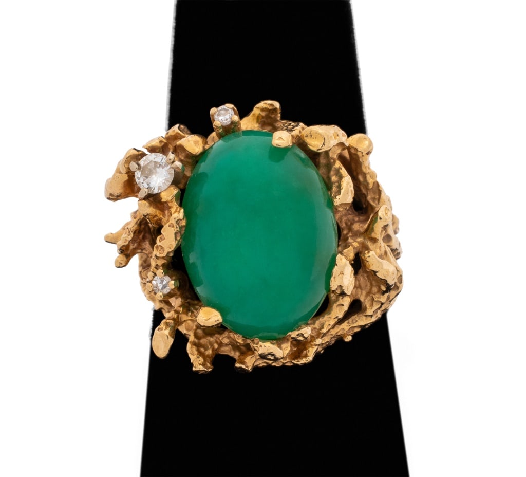 14K Yellow Gold Diamond Jade Ring (1 of 6)