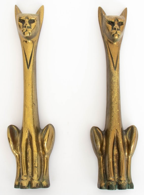 Mid-Century Modern Siamese Cat Brass Andirons, Pr (1 of 5)