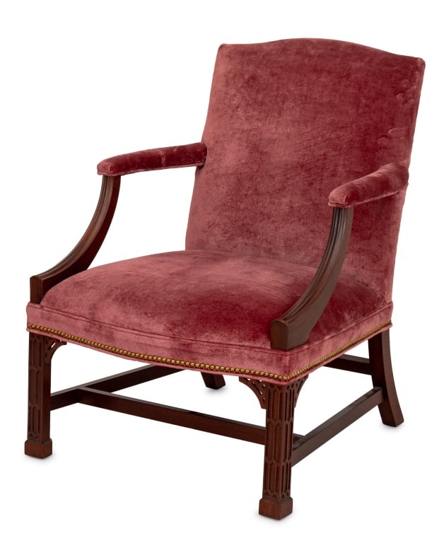 Chippendale Style Mahogany Velvet Covered Armchair (1 of 5)