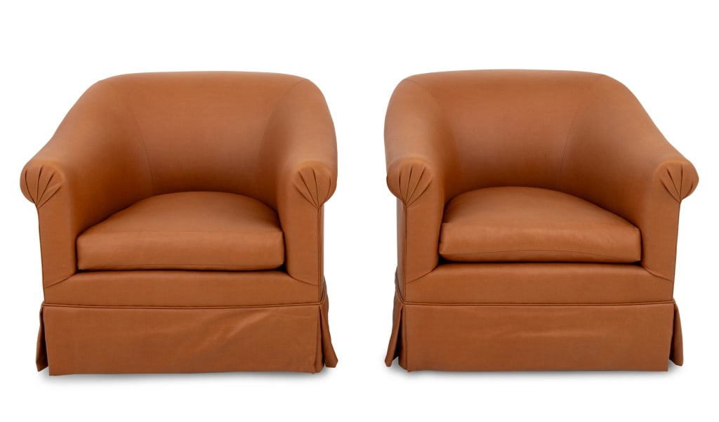 Modern Caramel Leather Covered Club Chairs, Pair (1 of 4)