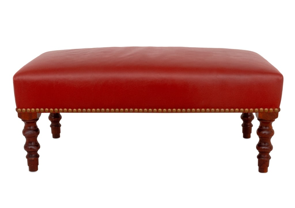 George Smith Style Red Leather Ottoman (1 of 5)