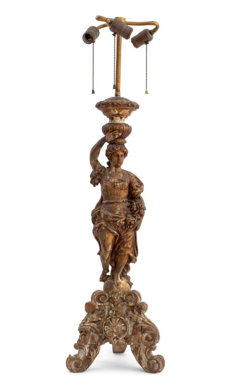 Neoclassical Style Carved Giltwood Figural Lamp (1 of 5)