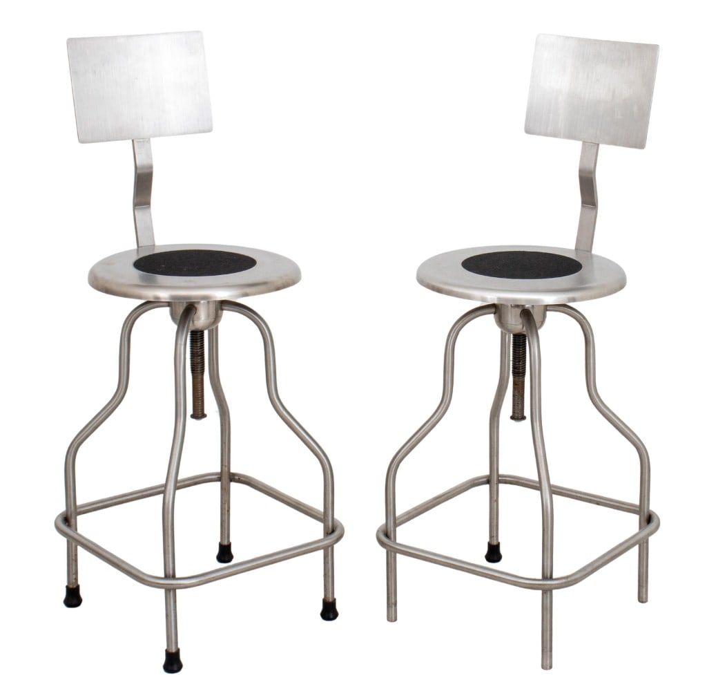 Stainless Steel Revolving Bar Stools, Pair (1 of 8)