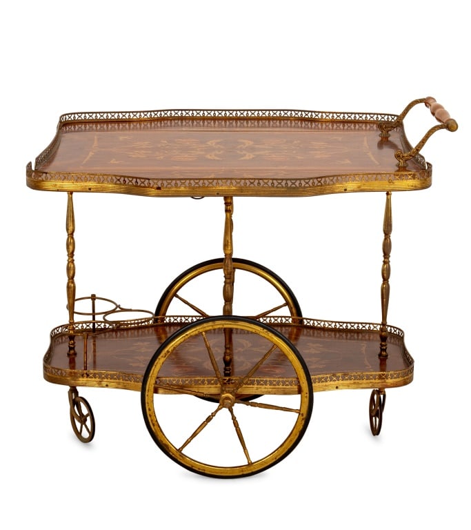 Italian Marquetry Mahogany & Brass Bar Cart (1 of 5)