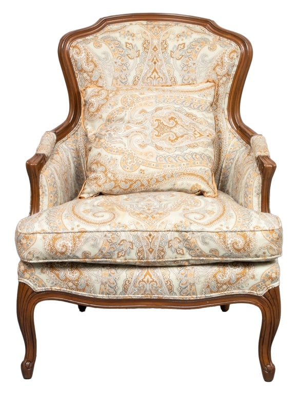 Louis XV Style Paisley Covered Bergere (1 of 6)