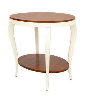 Century Furniture Walnut Two-Tier Occasional Table: Century Furniture Walnut Two-Tier Occasional Table, legs painted white, label to underside. 25.75" H x 28" W x 21" D. Provenance: From a 57th Street Estate. Keywords: Vintage Furniture, Coffee table,