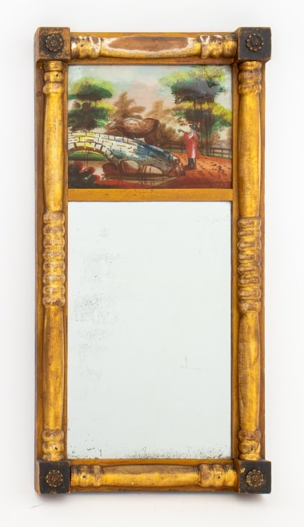 Empire Giltwood Verre Eglomise Mirror, 19th C. (1 of 3)