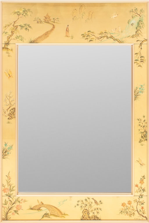 Signed La Barge Chinoiserie Reverse Painted Mirror (1 of 4)