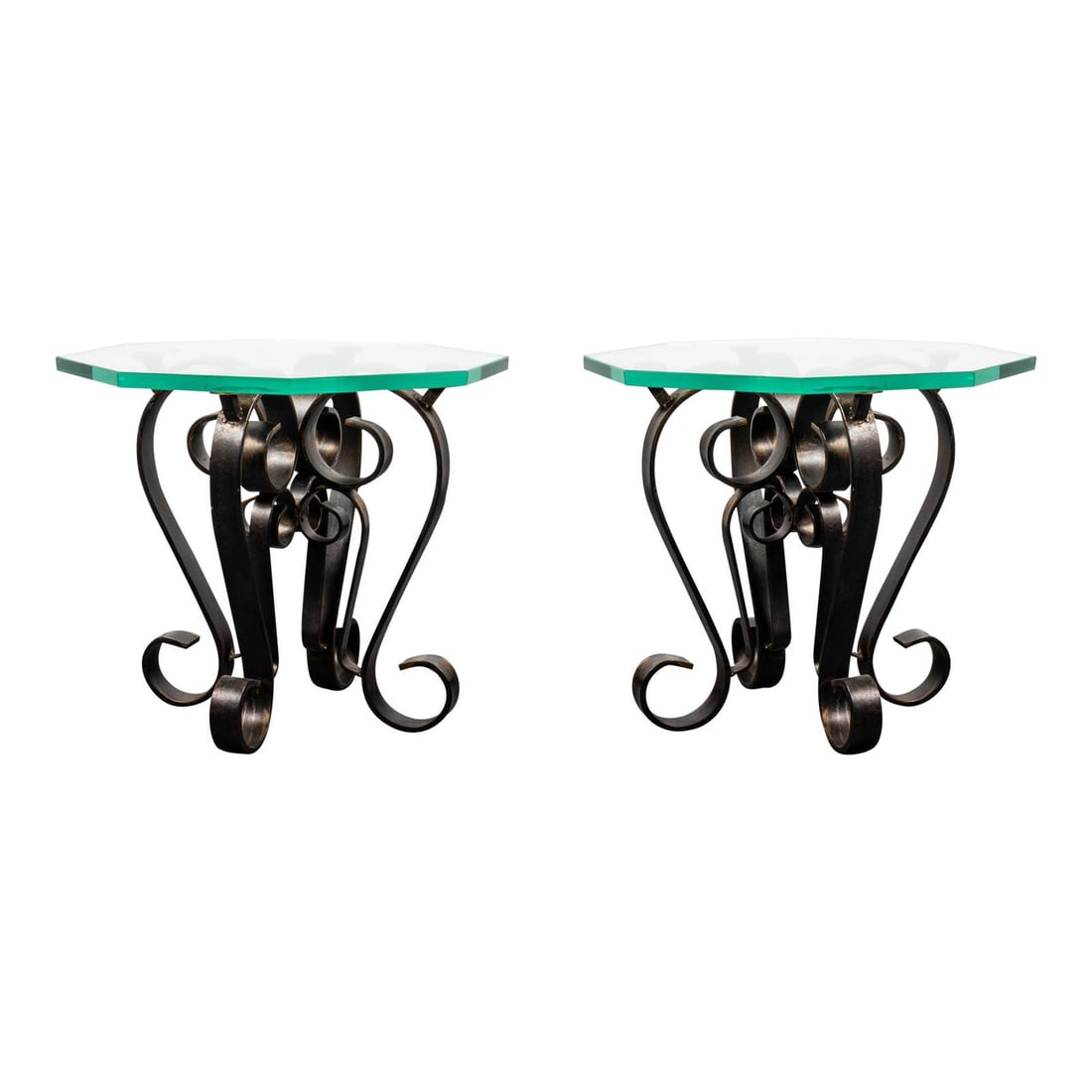 Scrolled Metal Glass-Topped Side Tables, Pair (1 of 8)