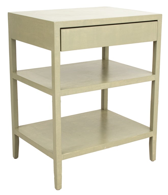 Green Grasscloth Wrapped Three-Tier Side Table (1 of 10)