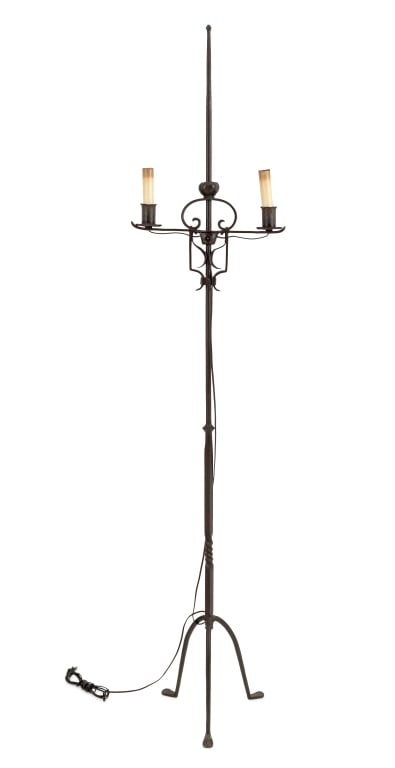 Gothic Style Two-Light Wrought Iron Torchere (1 of 3)
