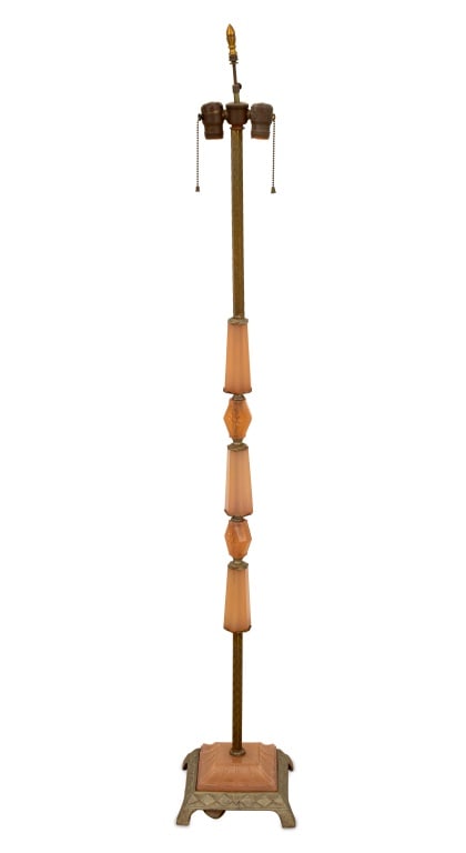 Art Deco Pink Glass and Brass Floor Lamp (1 of 5)