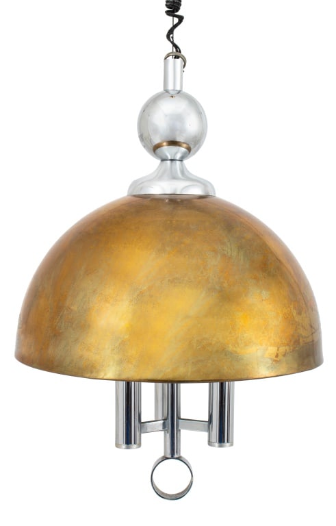 Mid-Century Modern Brass Chrome Dome Pendant Lamp (1 of 4)