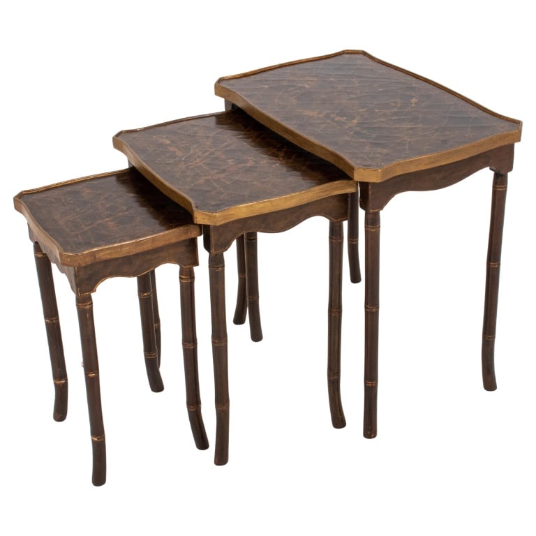 Chinoiserie Faux Bamboo Wood Nesting Tables, 3 (1 of 8)