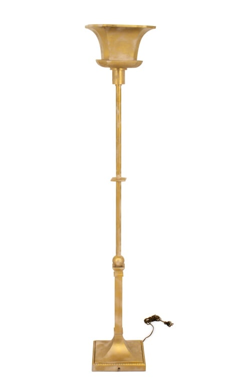 Neoclassical Style Gilt Metal Floor Lamp (1 of 4)