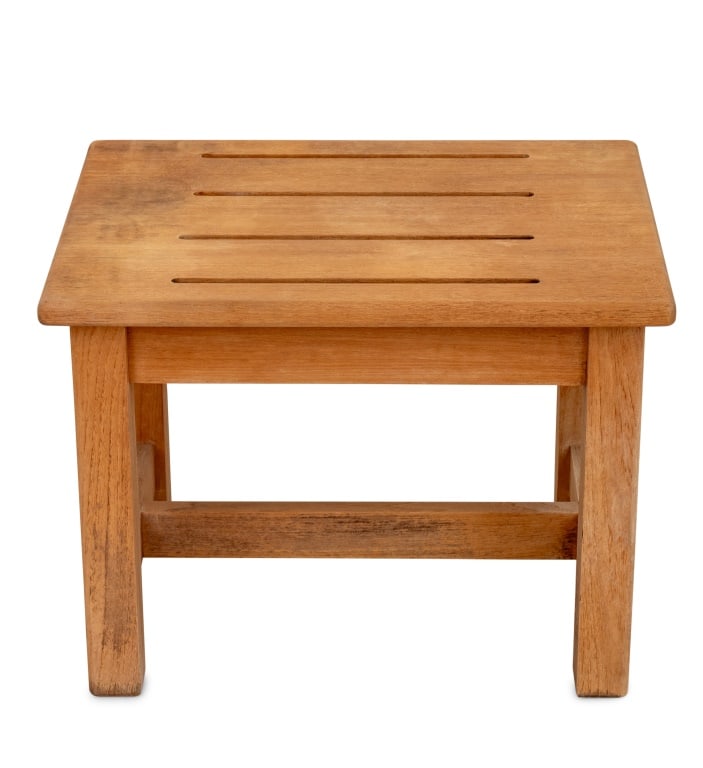 Contemporary Teak Wood Slatted Stool (1 of 4)