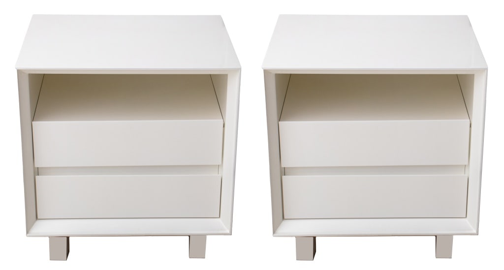 Modern White Lacquer Bedside Tables, Pair (1 of 5)