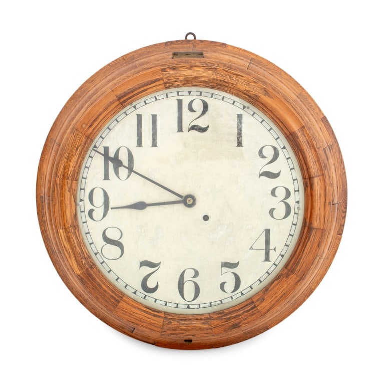 American Oak Circular Wall Clock, ca. 1900 (1 of 4)