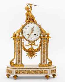 Louis XVI Style Ormolu and White Marble Clock