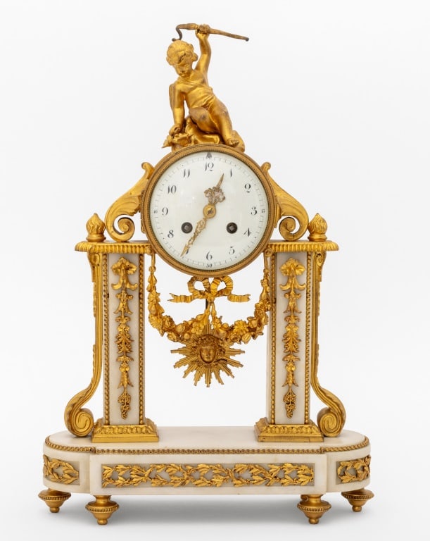 Louis XVI Style Ormolu and White Marble Clock (1 of 9)