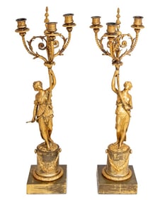 Louis XVI Style Gilt Bronze Figural Candelabra, Pr