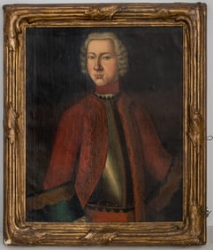 German School Portrait of a Man Oil, 18th C.
