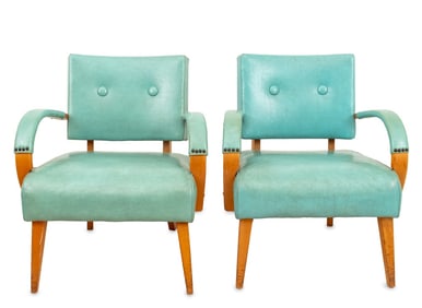 Thonet Style Leather Covered Armchairs, Pair