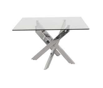 Modern Glass-Topped Chrome Dining Table