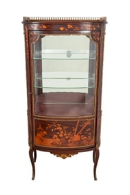 Louis XV Style Gilt Metal Walnut Marquetry Vitrine